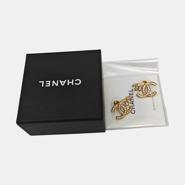 CC Logo Metal Gold Stud Earrings