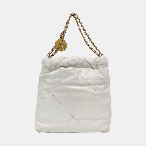 Authenticated pre-owned  CHANEL 22 Mini Quilted Calfskin White - Tote Bag at Looply
