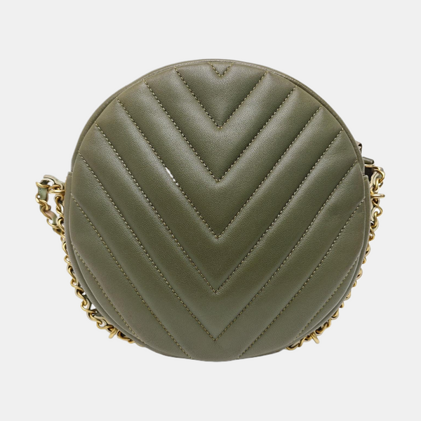 Chevron Calfskin Shoulder Bag Green