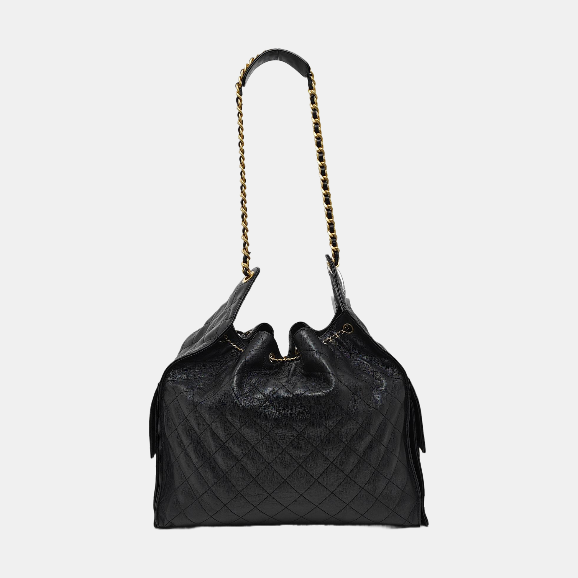 CHANEL 25 Large Quilted Grained Calfskin Black