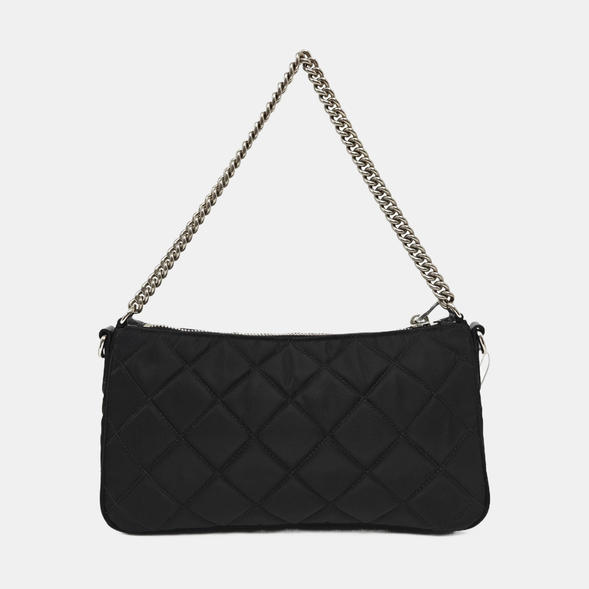Quilted Nylon Shoulder Bag Black
