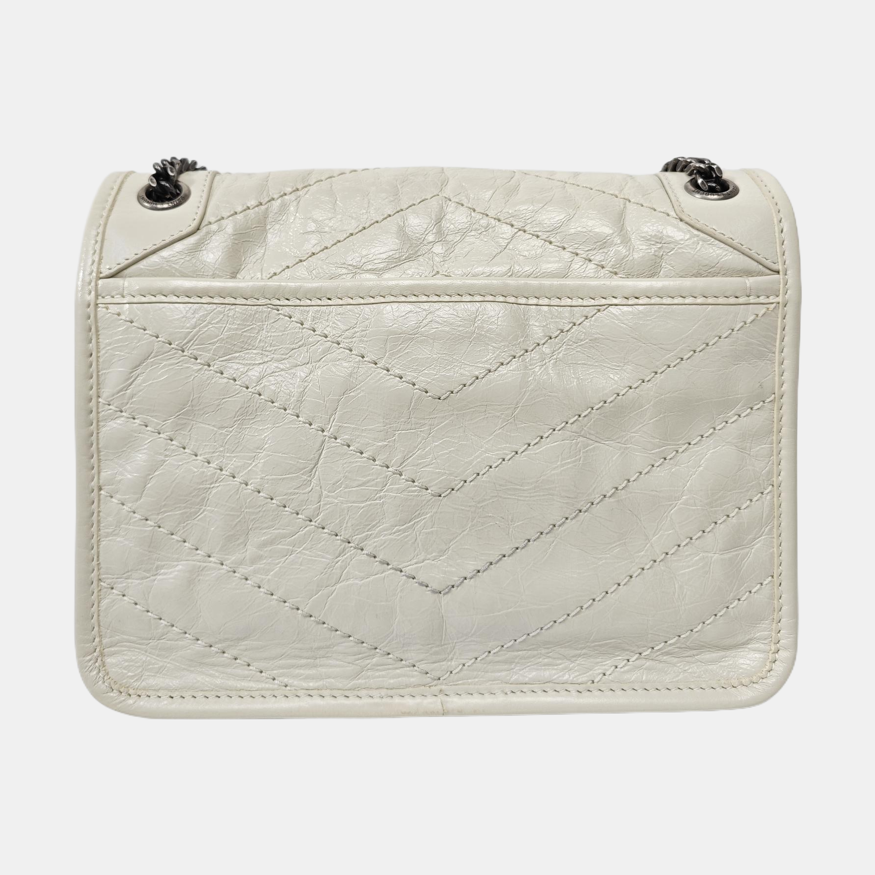 NIKI Small Chevron Calfskin White