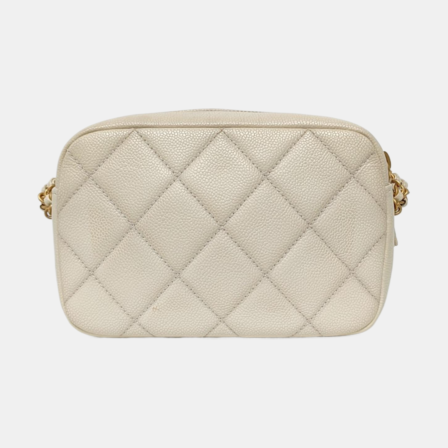 Mini Quilted Grained Calfskin White