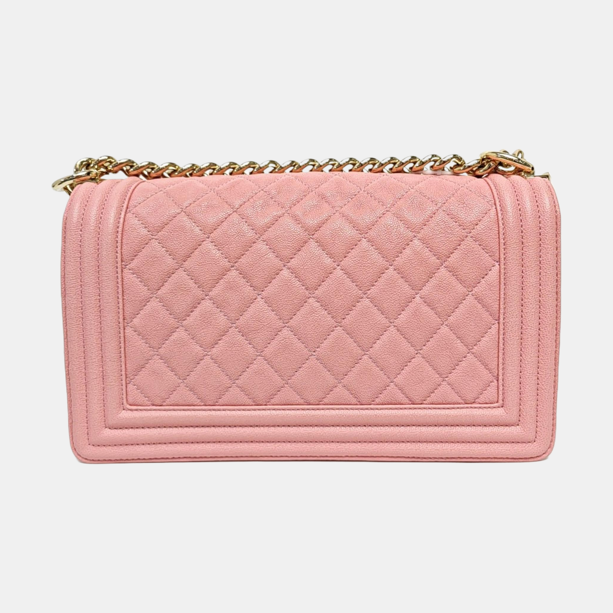 BOY CHANEL Medium Quilted Grained Calfskin Pink