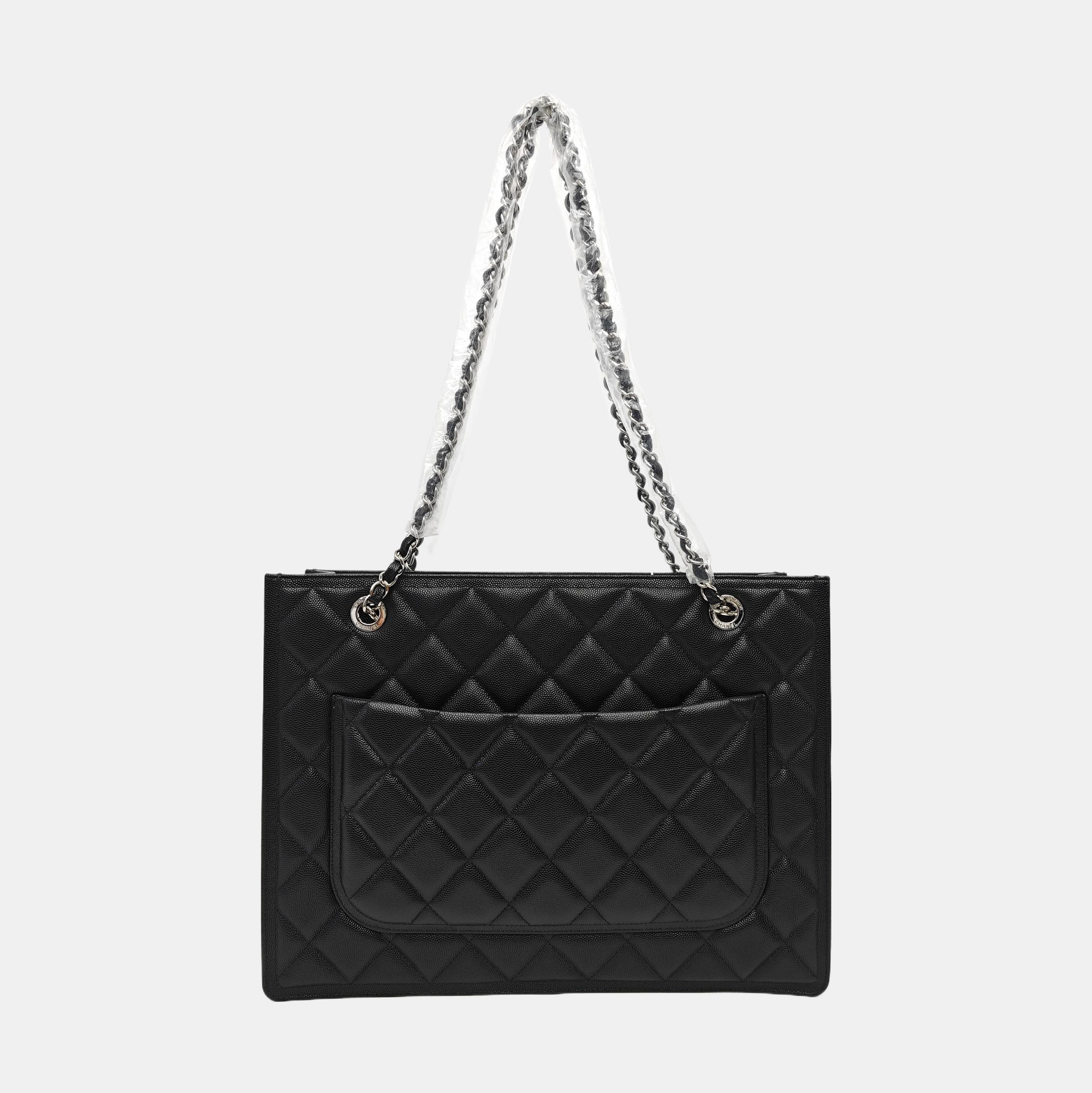 Quilted Grained Calfskin Shoulder Bag Black