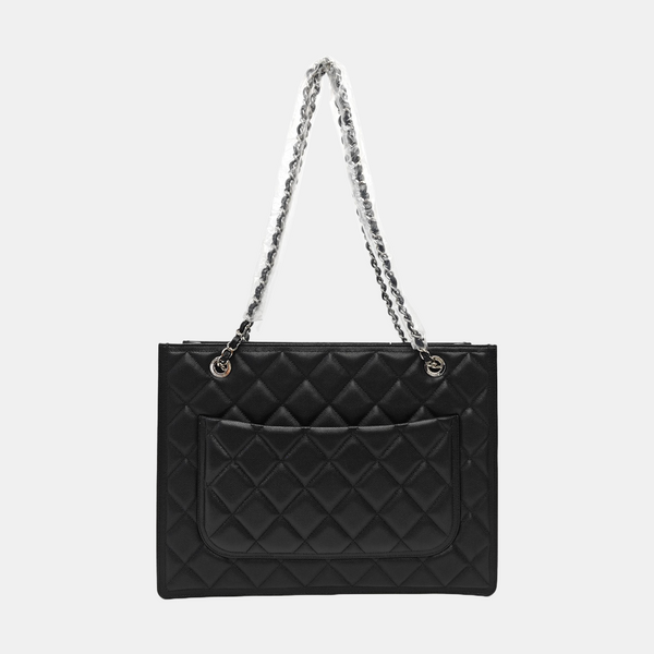 Quilted Grained Calfskin Shoulder Bag Black
