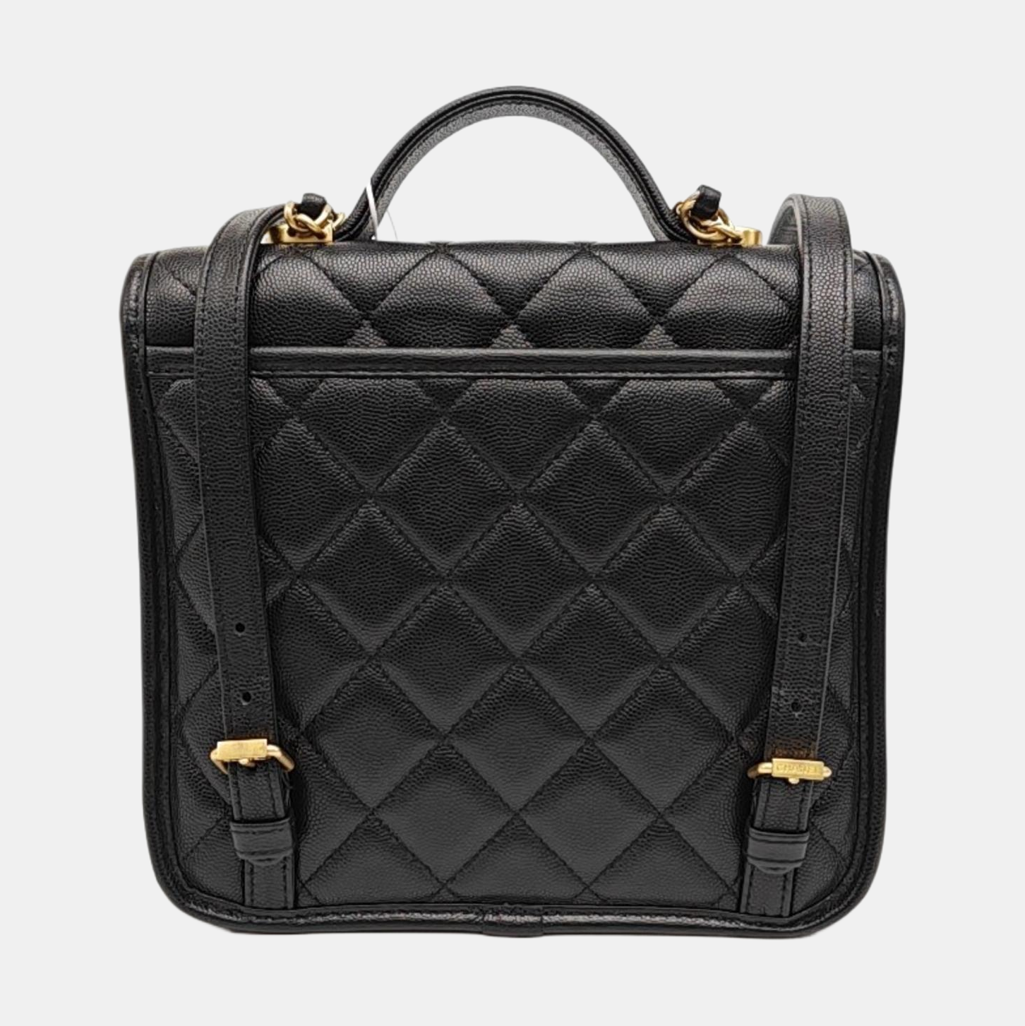 Quilted Grained Calfskin Backpack Black