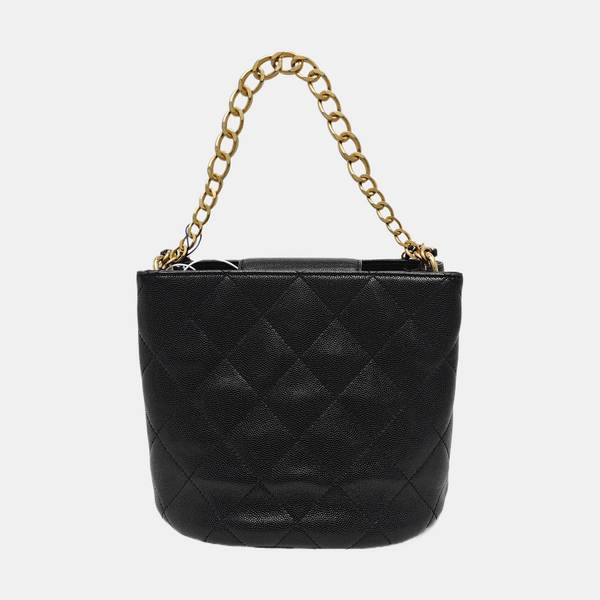 Quilted Grained Calfskin Shoulder Bag Black