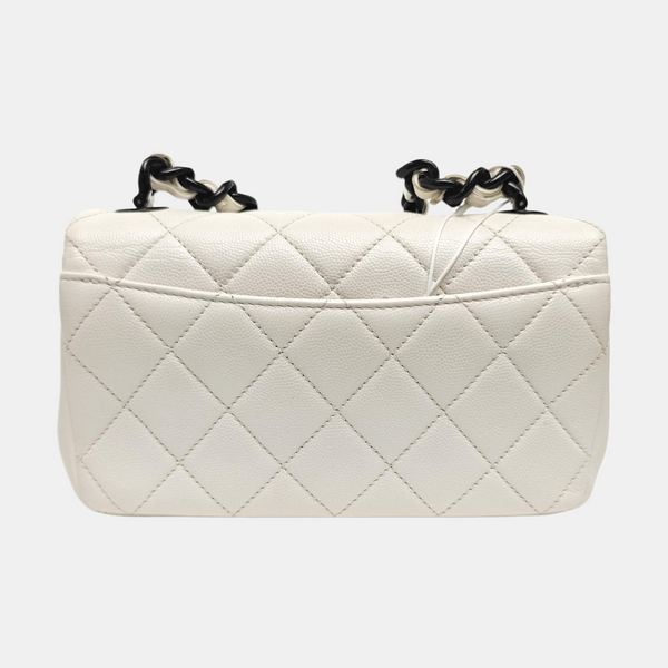 Quilted Grained Calfskin Shoulder Bag Small White