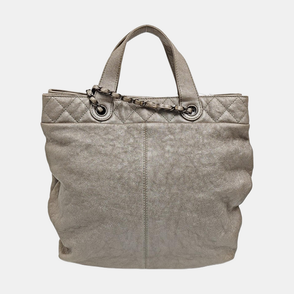 Quilted Calfskin Tote Bag Gray