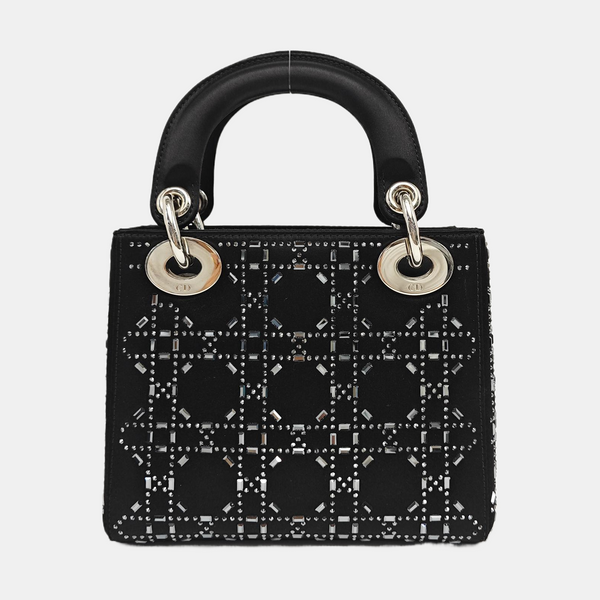 Authenticated pre-owned  Lady Dior Mini Silk Satin Black - Tote Bag at Looply
