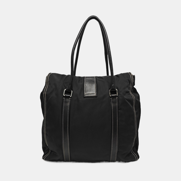 Quilted Nylon Top Handle Bag Black