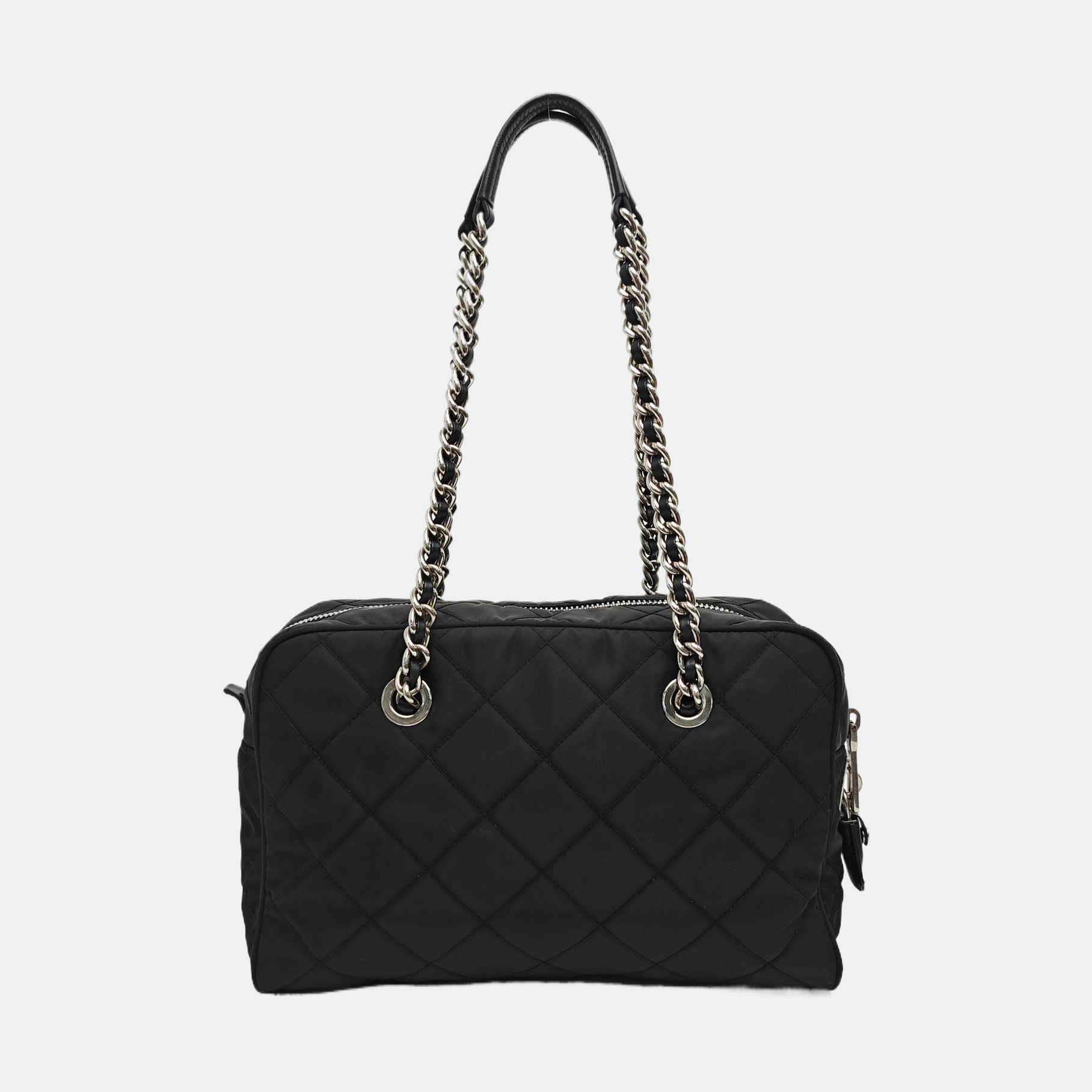 Quilted Nylon Top Handle Bag Black