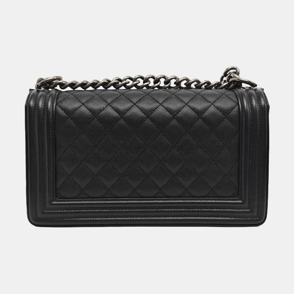 BOY CHANEL Medium Quilted Grained Calfskin Black