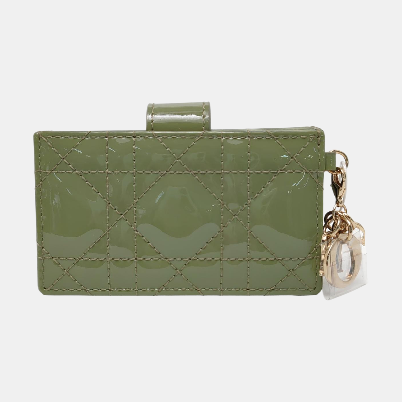 Lady Dior Super Mini Quilted Patent Leather Green Card Holder