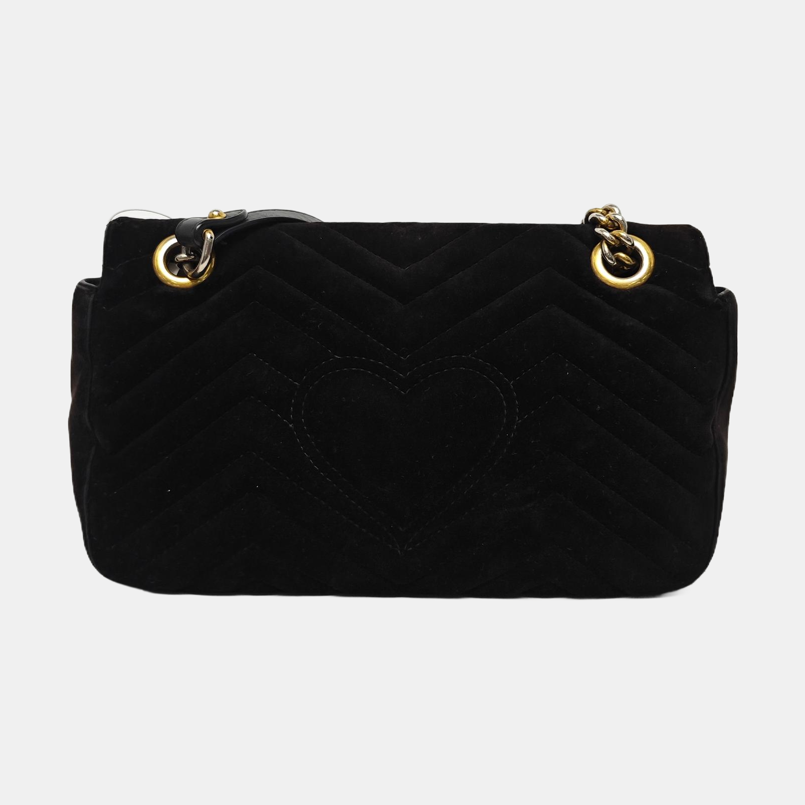 GG Marmont Medium Quilted Velvet Black