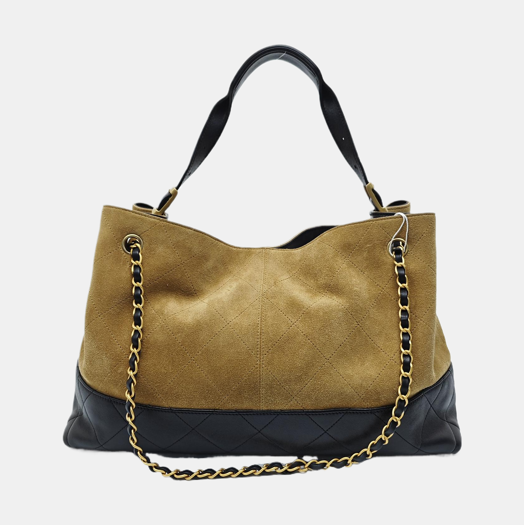 Quilted Suede Top Handle Bag Large Brown