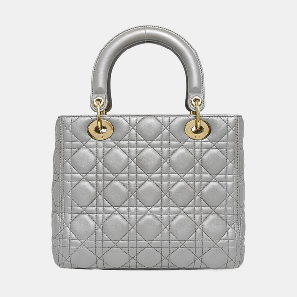 Authenticated pre-owned  Lady Dior Cannage Lambskin Silver - Shoulder Bag at Looply