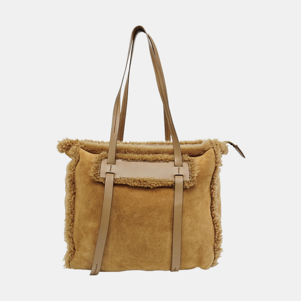 Sheepskin Top Handle Bag Brown