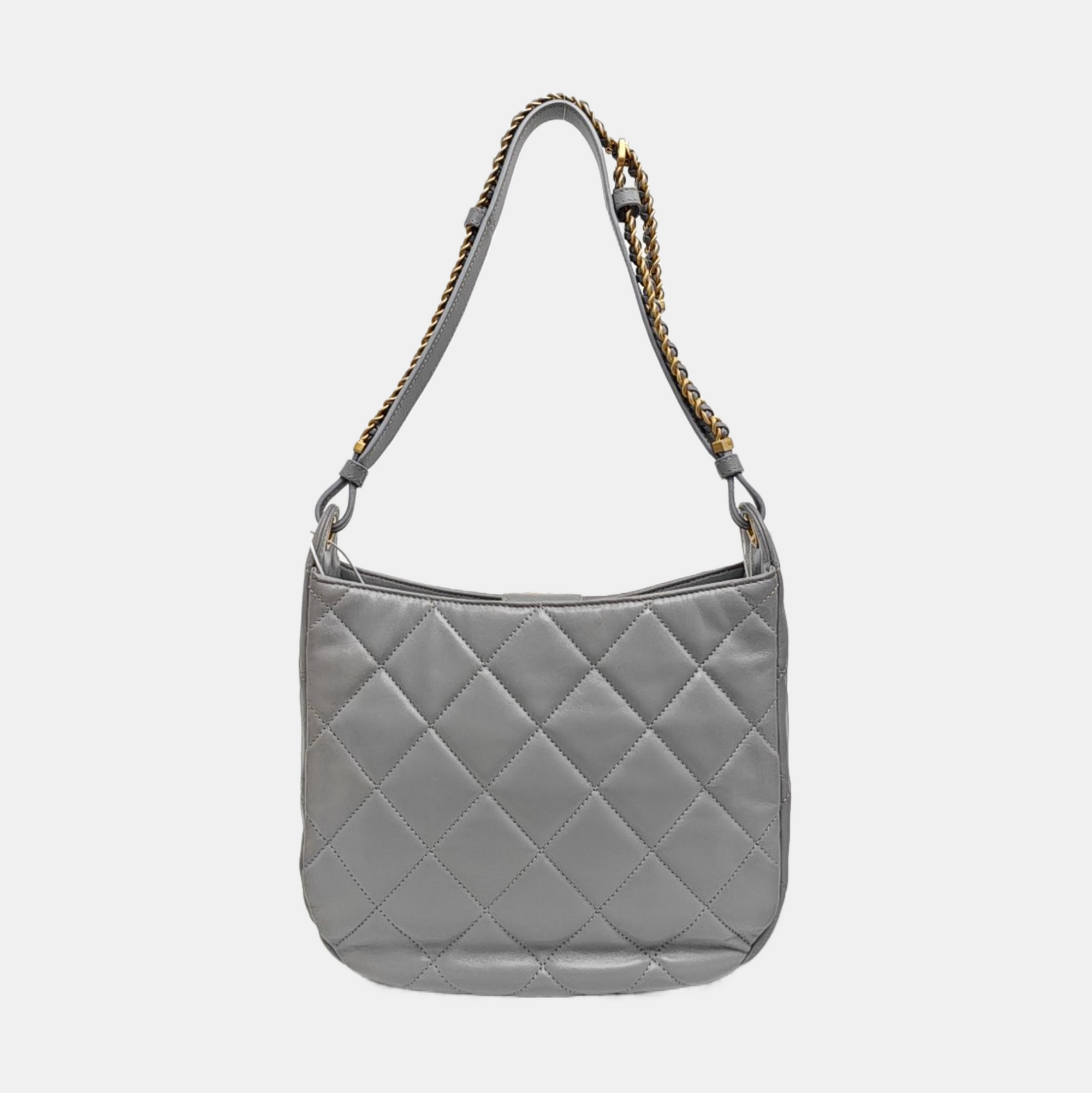 Quilted Lambskin Top Handle Bag Gray