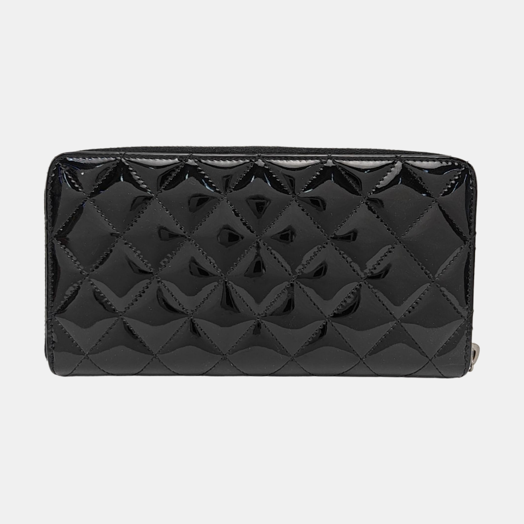 Quilted Patent Leather Wallet Black