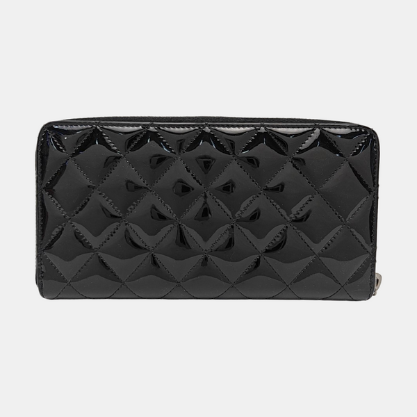 Quilted Patent Leather Wallet Black