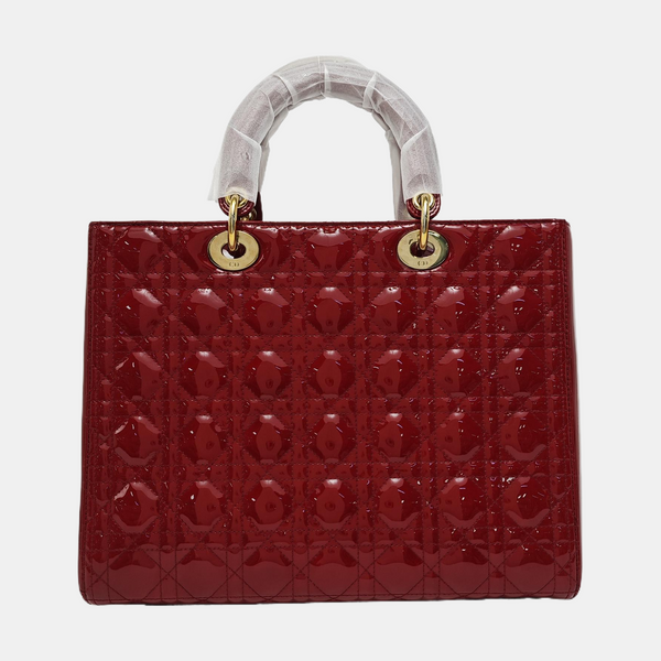 Lady Dior Large Cannage Patent Leather Red