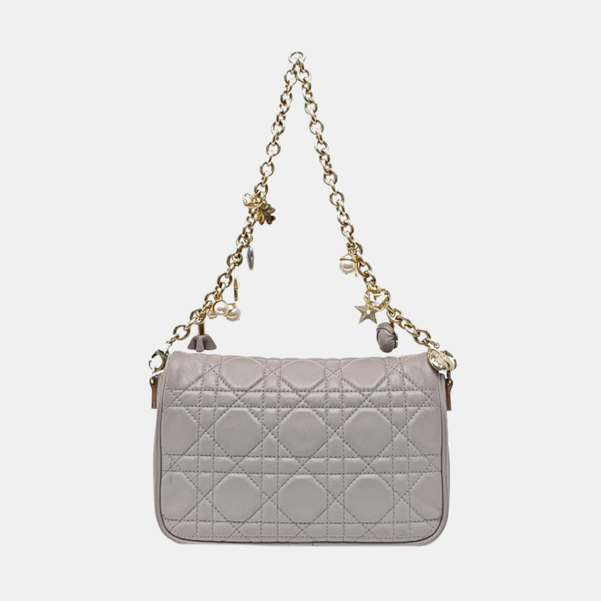 Cannage Calfskin Shoulder Bag Gray