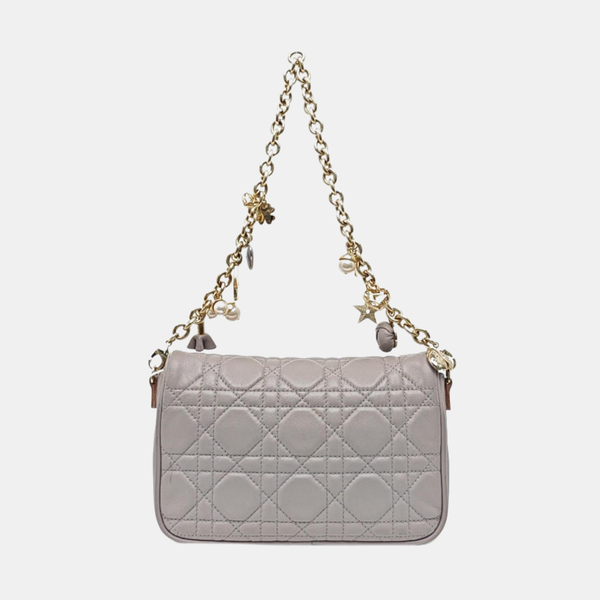 Cannage Calfskin Shoulder Bag Gray