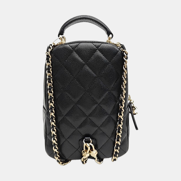 Quilted Grained Calfskin Backpack Mini Black