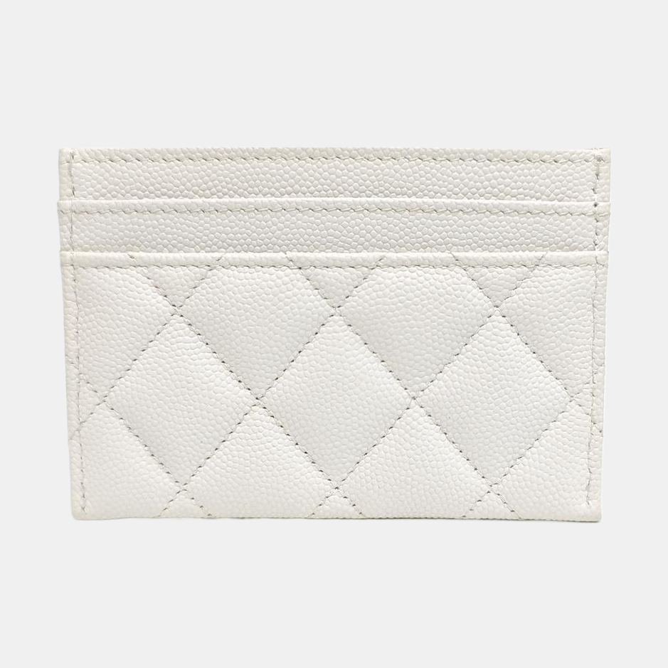 CHANEL 19 Small Quilted Grained Calfskin White Card Holder
