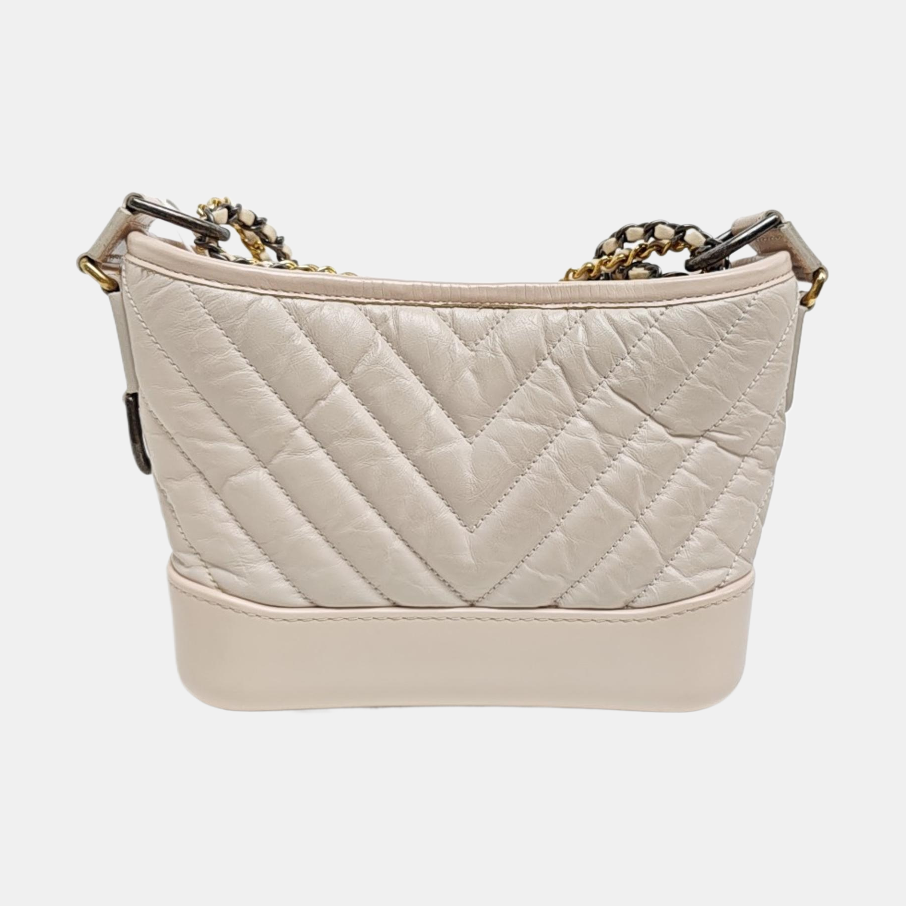 GABRIELLE Small Chevron Calfskin Beige