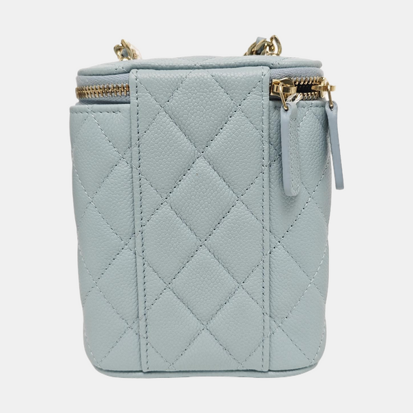 VANITY CASE Mini Quilted Grained Calfskin Blue