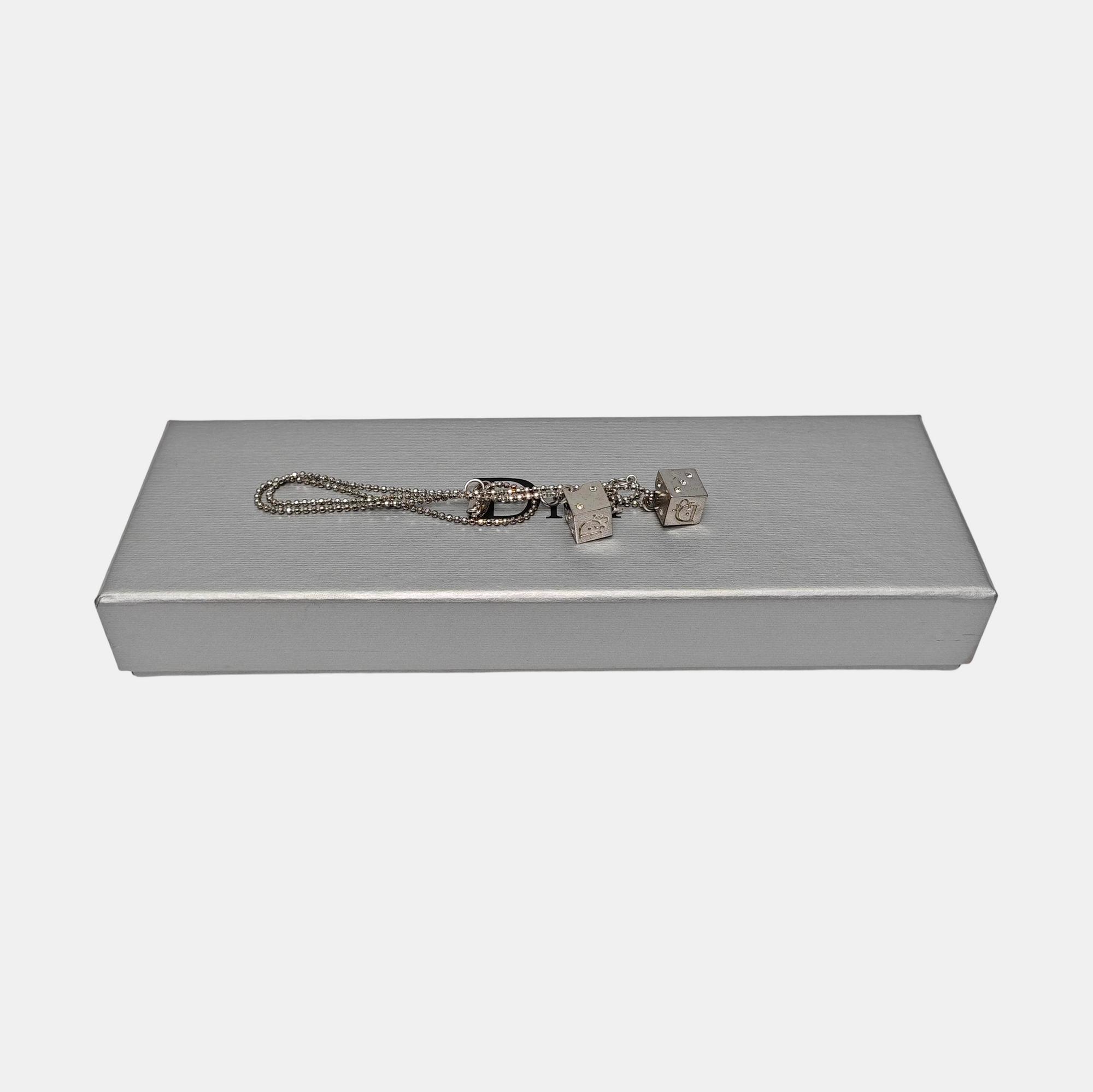 Dice Charms Metal Silver Necklace