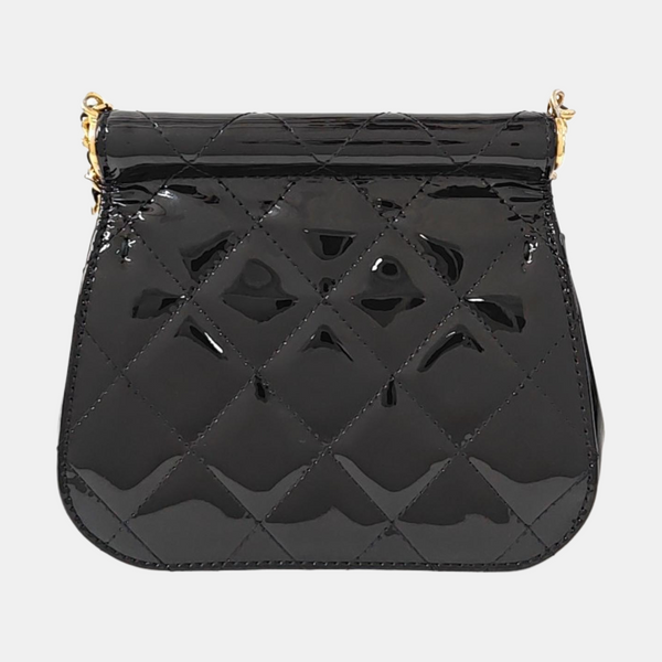 Quilted Patent Leather Shoulder Bag Black