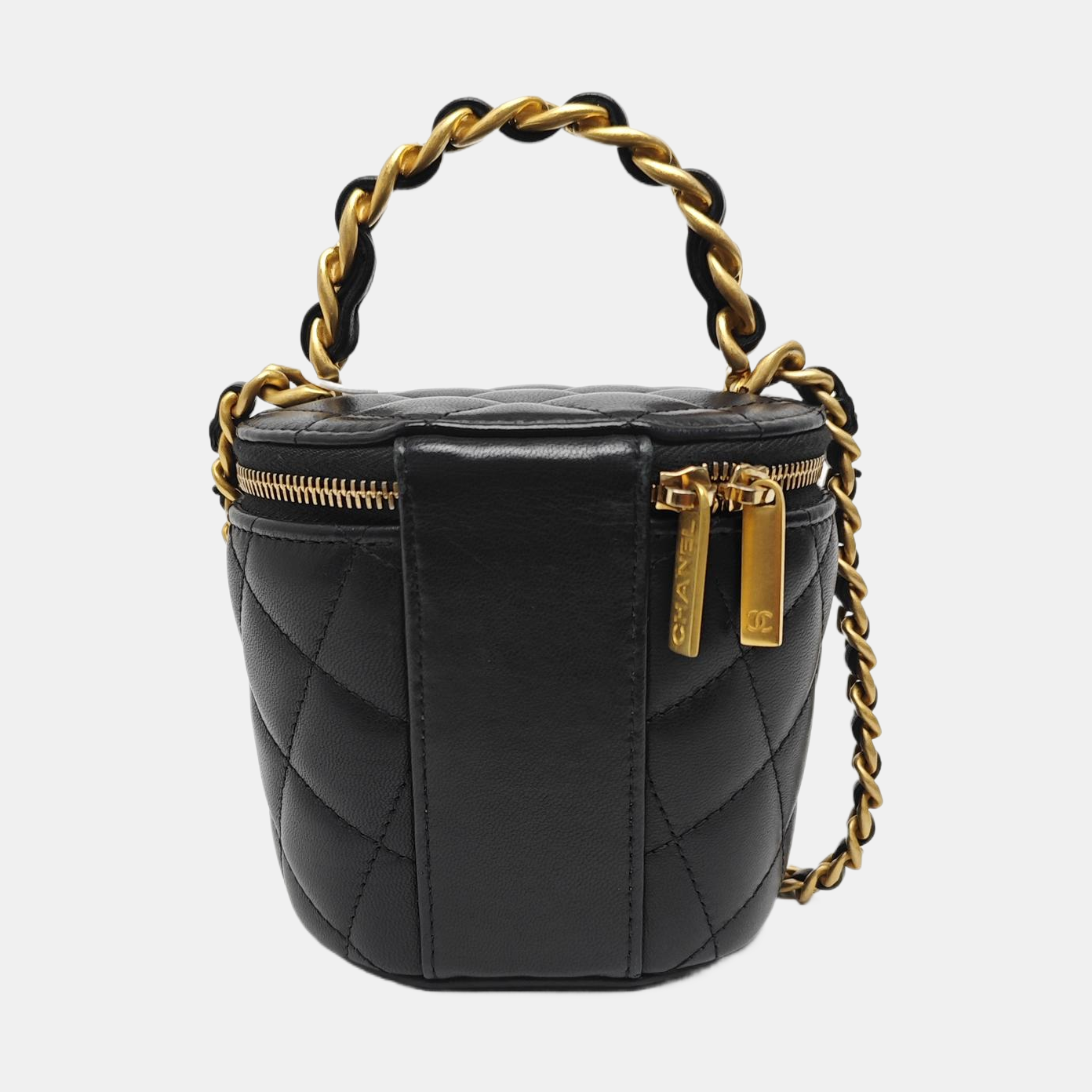 Quilted Lambskin Bucket Bag Small Black