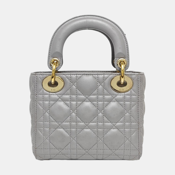 Authenticated pre-owned  Lady Dior Mini Cannage Lambskin Gray - Tote Bag at Looply