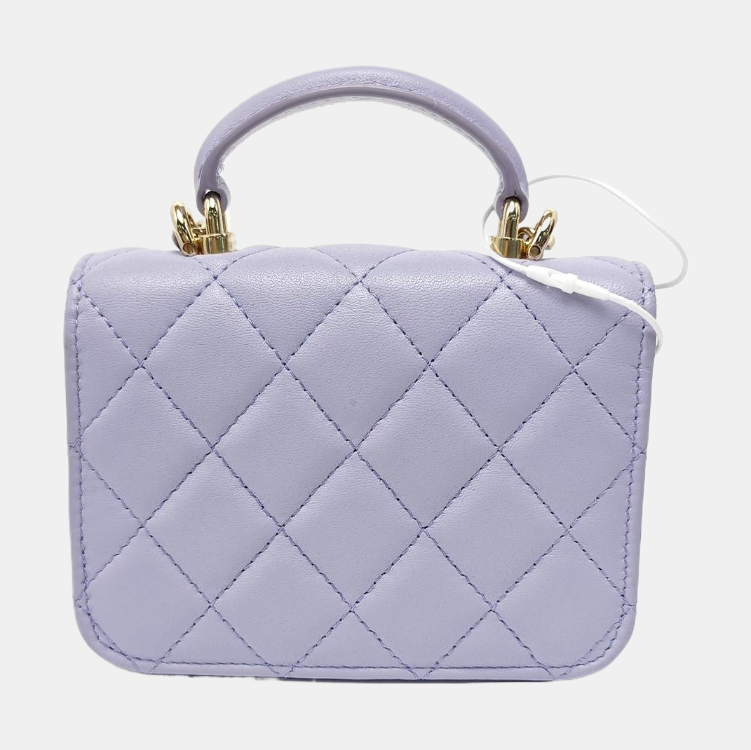 Quilted Lambskin Shoulder Bag Small Purple