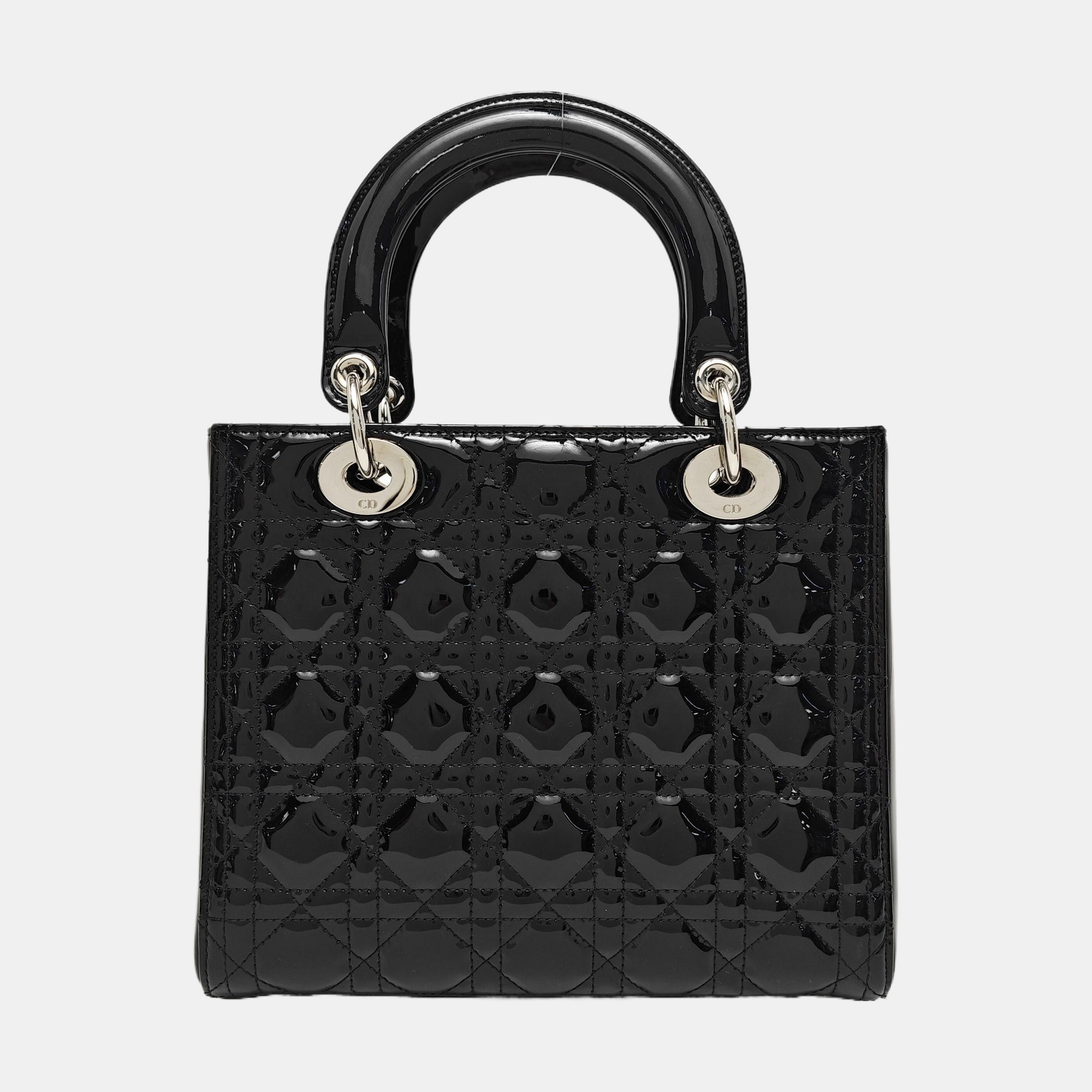 Lady Dior Medium Cannage Patent Leather Black