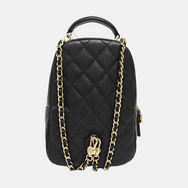 Quilted Grained Calfskin Backpack Mini Black