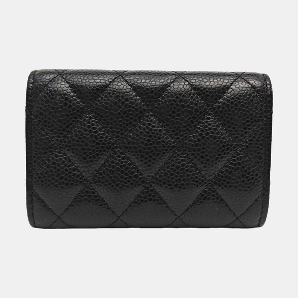 CLASSIC FLAP Quilted Grained Calfskin Black Card Holder