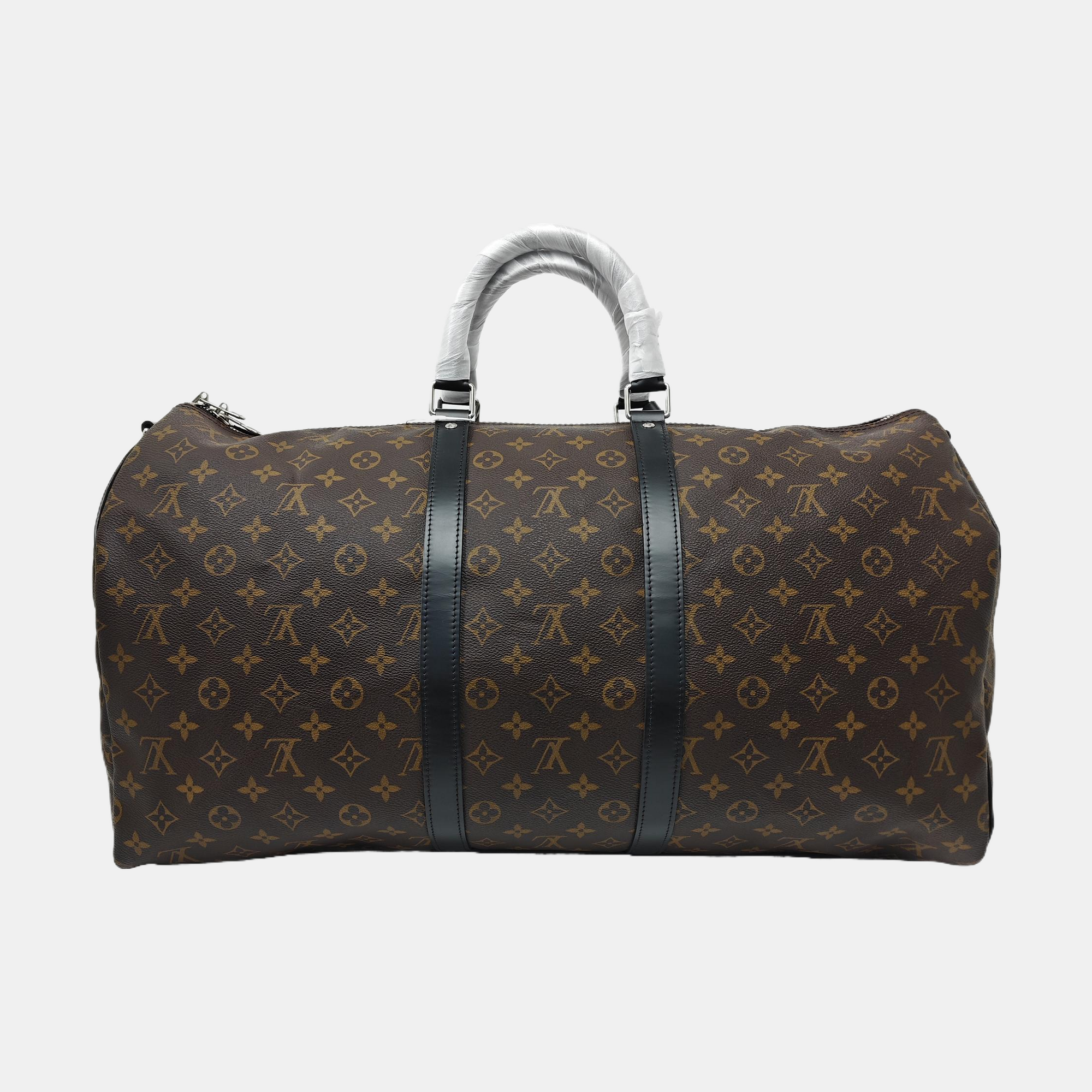 KEEPALL 55 Monogram Coated Canvas Brown