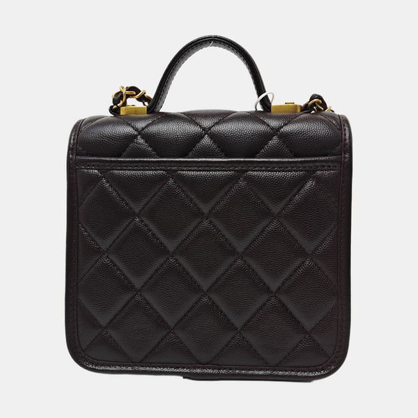 Quilted Grained Calfskin Shoulder Bag Brown
