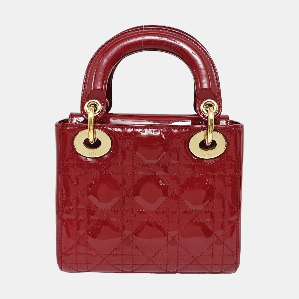 Authenticated pre-owned  Lady Dior Mini Quilted Patent Leather Red - Tote Bag at Looply