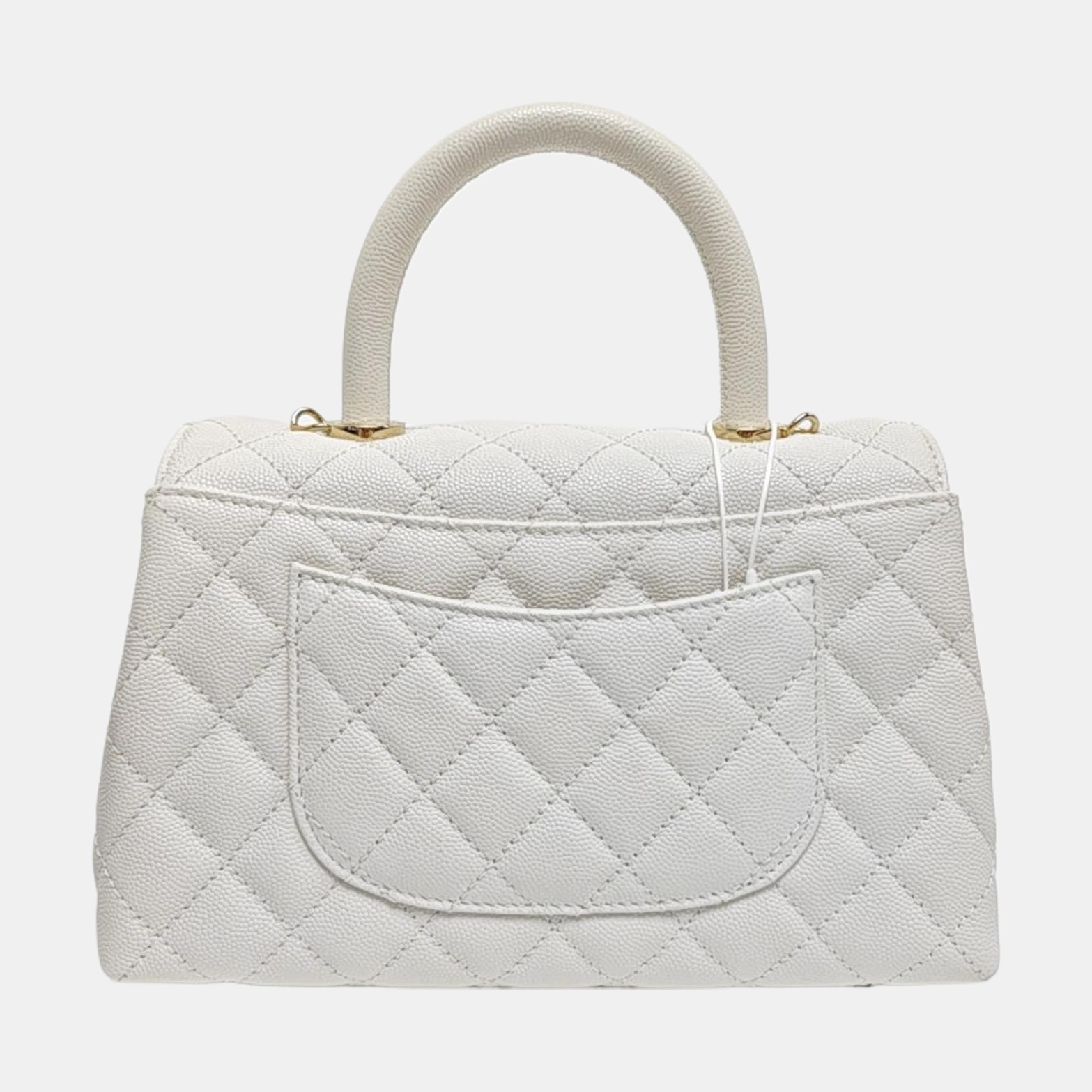COCO HANDLE Small Quilted Grained Calfskin White