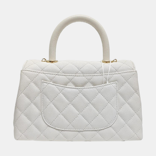 COCO HANDLE Small Quilted Grained Calfskin White