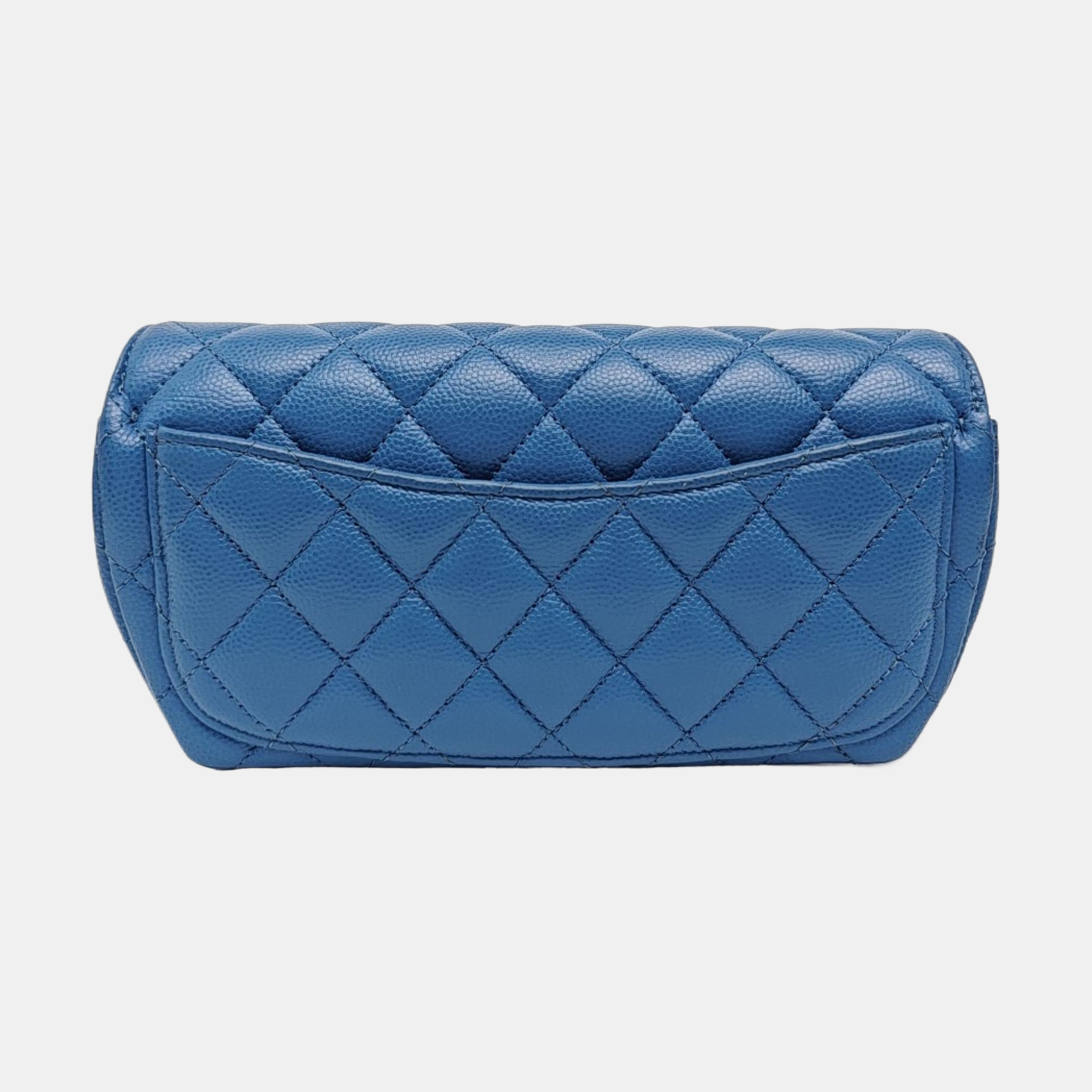 Quilted Grained Calfskin Shoulder Bag Blue