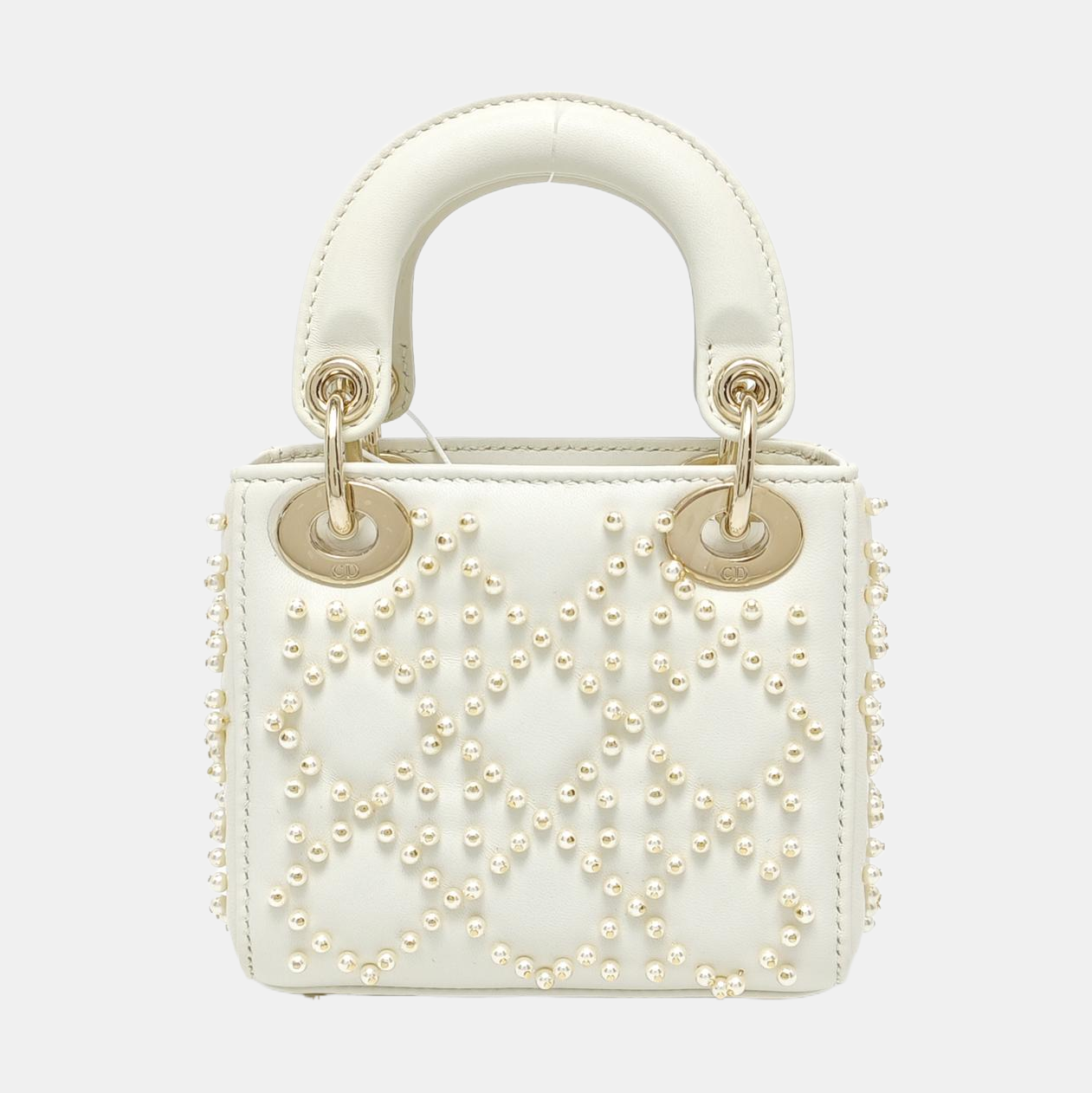 Authenticated pre-owned  Lady Dior Super Mini Quilted Lambskin White - Tote Bag at Looply