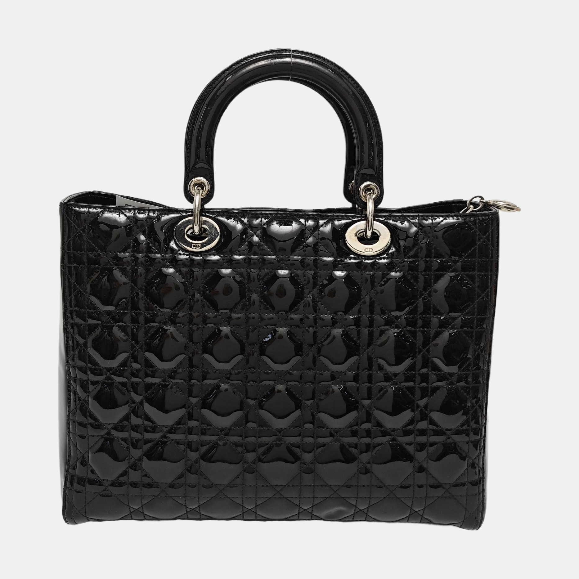 Authenticated pre-owned  Lady Dior Large Quilted Patent Leather Blue - Tote Bag at Looply