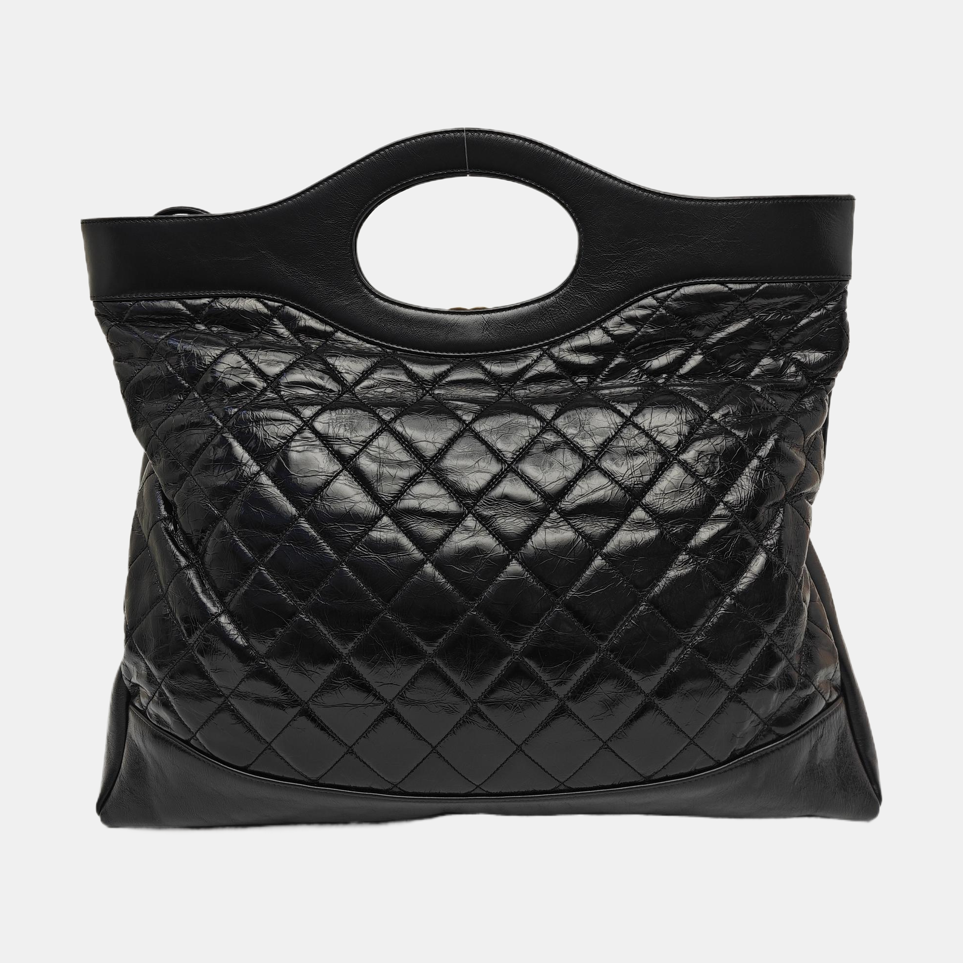 CHANEL 31 Large Quilted Vintage Calf Black